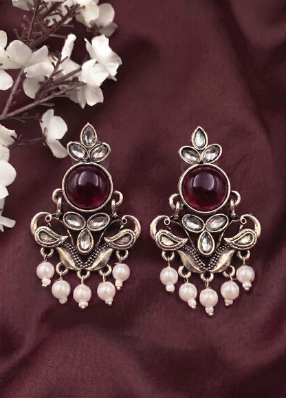 Noor Oxidised Earrings - Maroon