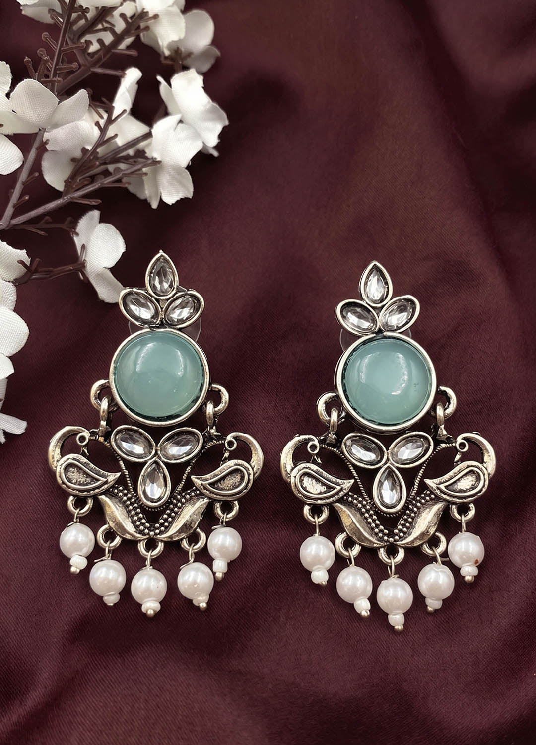 Noor Oxidised Earrings - Mint