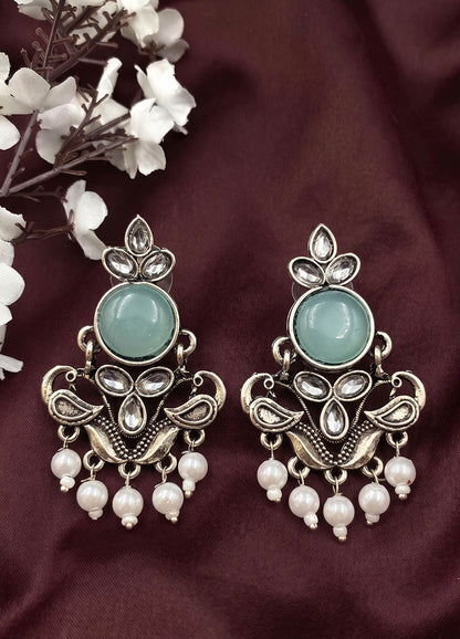 Noor Oxidised Earrings - Mint