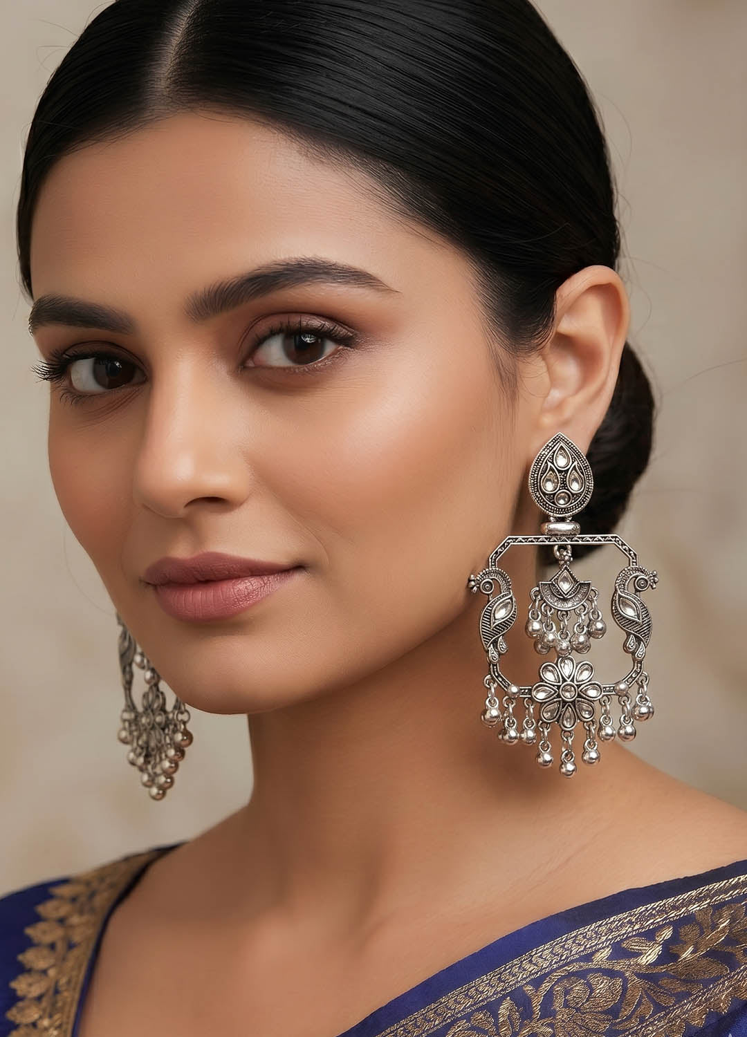 Intricate oxidised silver ethnic earrings