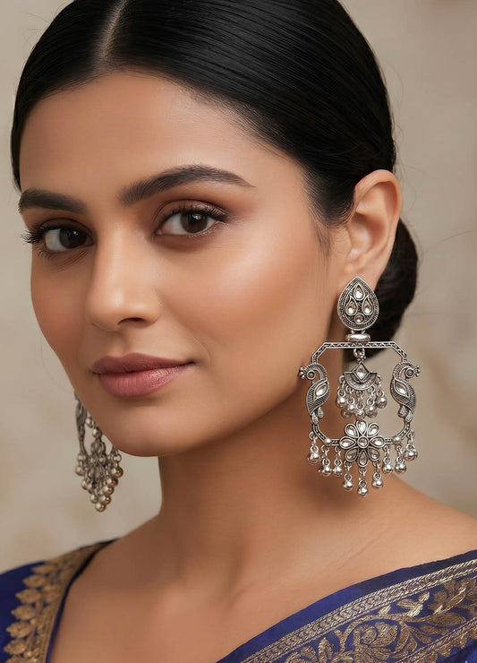 Intricate oxidised silver ethnic earrings