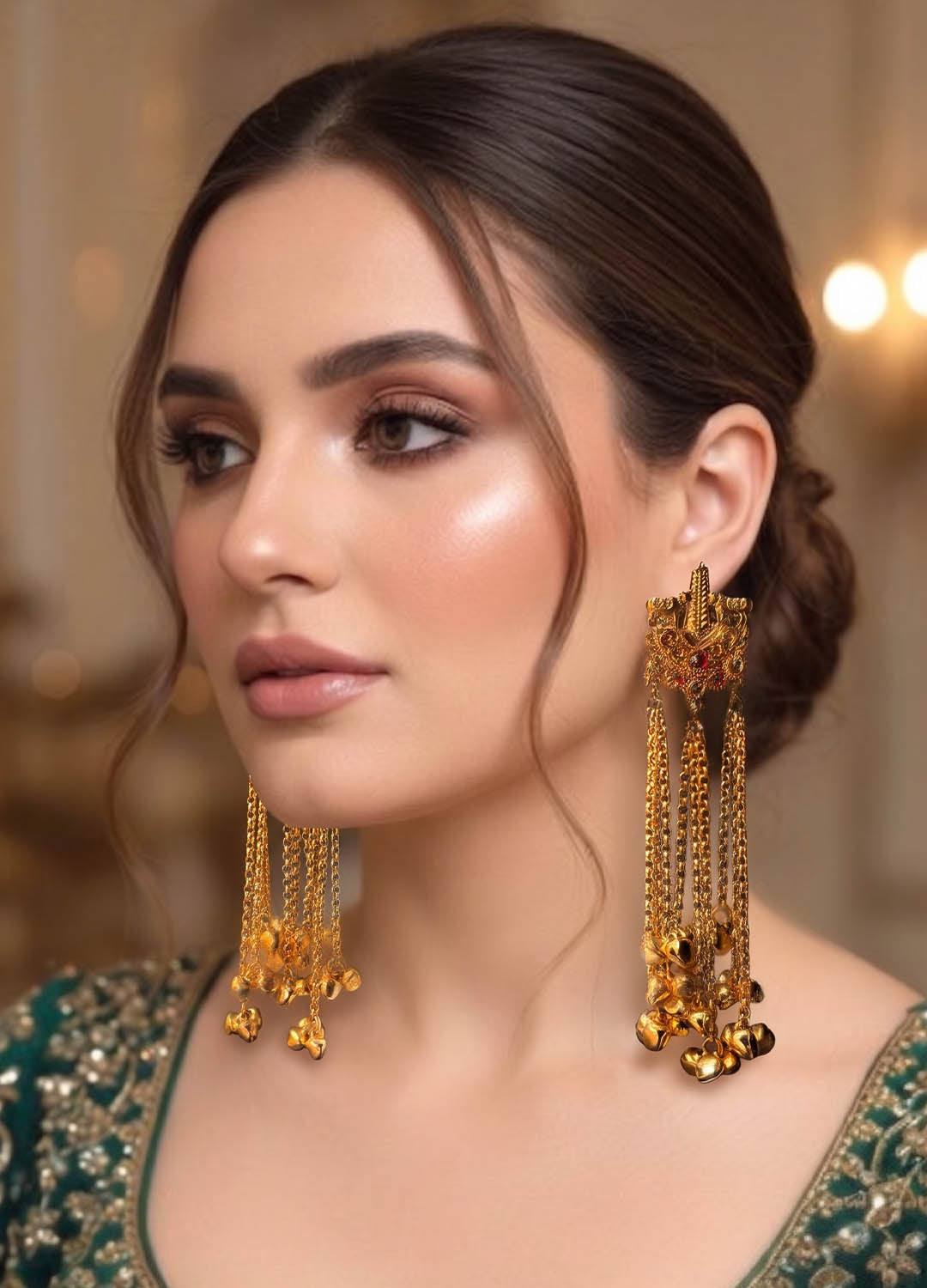 Traditional Kashmiri red ethnic earrings