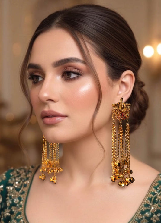 Traditional Kashmiri red ethnic earrings