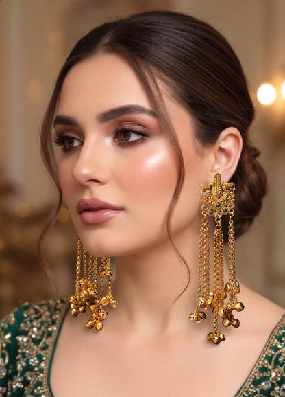 Green Kashmiri ethnic earrings with intricate detailing