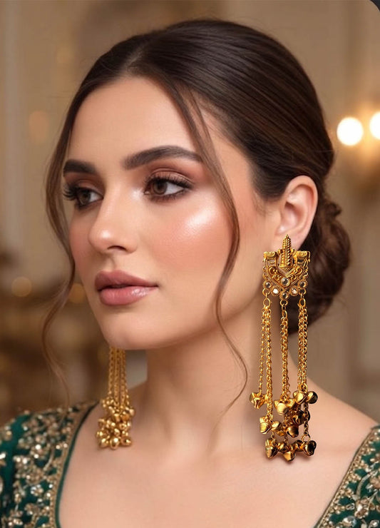 White Kashmiri ethnic earrings with traditional design